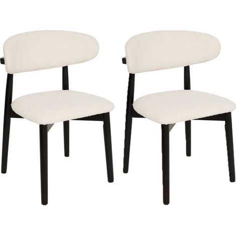 Lot de 2 Chaises en Tissu Bouclette "Sari" 78cm Blanc & Noir