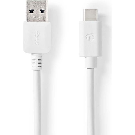 Cable usb usb 32 gen 2 usb a male usb c male 60 w 10 gbps nickele 100 m rond pvc blanc boite (1/3)
