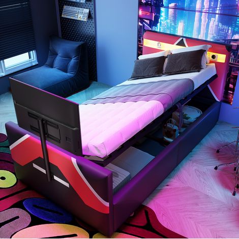 letto contenitore 90x200 LED TV gaming esport PU nero HAVRYA (1/5)