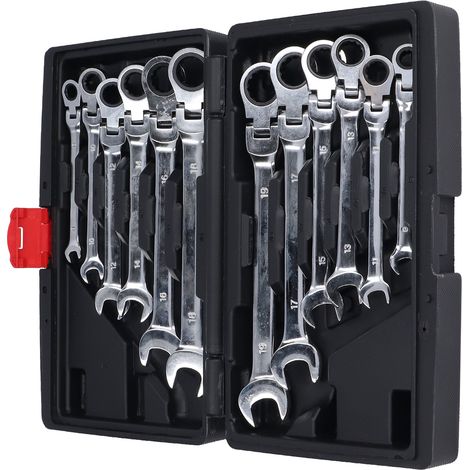 Lot de 12 clés à molette à cliquet acier outil tête flexible 72 dents 8-19mm (1/5)