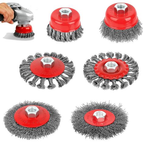 6 Pieces Metal Brush for Drill Angle Grinder, M14 Accessories for Angle Grinder, Diameter 75 mm and 100 mm, Flexible Metal Brush for Drill Polishing, Sanding, Routing (1/5)