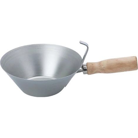 Bacs à enduit en métal avec poignée en bois, robustes, pour cloisons sèches et enduit à plâtre.