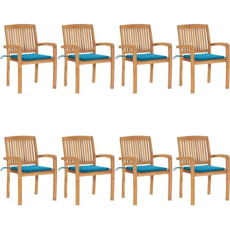 Lot de 8 Chaises de jardin empilables avec coussins Fauteuil de Jardin Teck solide 94944 (1/5)