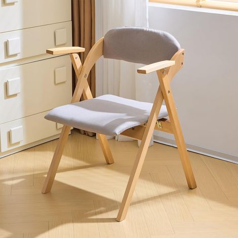 Lot de 2 chaises de salle à manger pliantes – Fauteuil en lin, structure bois – Pour salon ou cuisine, lin gris – Pratique et élégant (1/5)
