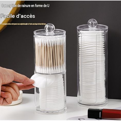 Flacon de rangement 2 et 1 couvercle transparent pour coton‑tiges et disques démaquillants rangement table salle de bain (pack de deux) (1/5)