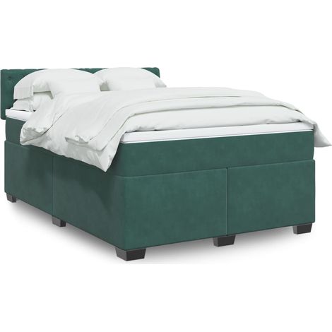 vidaXL Sommier à lattes de lit et matelas Vert foncé 160x200cm Velours (1/5)