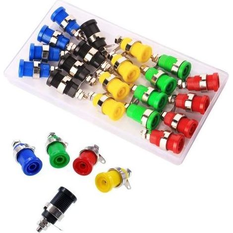 Lot de 20 4mm Fiche Banane Douille, Fiche Banane Femelle, 4mm Douille de Sécurité, Haut-Parleur Reliure Femelle Post Socket Jack, 5 Colors Red/Yellow/Blue/Green/Black (1/5)