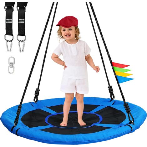 Balancoire Nid d'Oiseau, Charge Max 320kg, Diamètre 100cm, Balançoire d'extérieure pour Enfants et Adultes, Hauteur Réglable, Portique Balançoire Ronde pour Aire de Jeux Jardin (Bleu) (1/5)