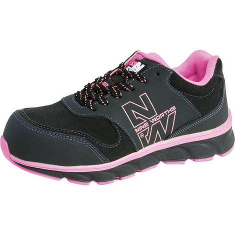 Chaussures de Sécurité Basses Femme Shelly - Taille 39 - Noir/Fuchsia - Résistant et Confortable - D-Work