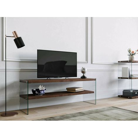 Dmora - Mobile porta TV Italia, Credenza da soggiorno, Armadio basso per TV, Base parete attrezzata, 120x35h45 cm, Noce Scuro (1/5)