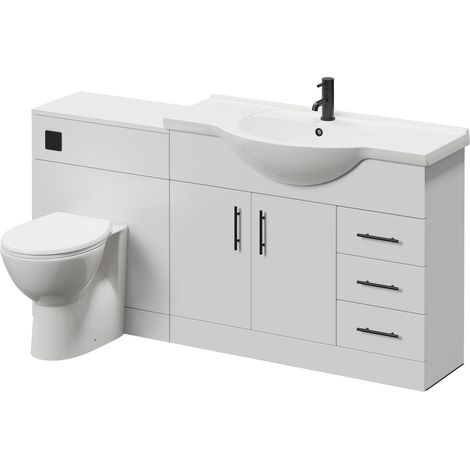 Alexander James Cento Gloss White 1650mm 2 Door Vanity Unit Toilet Suite - 1650mm - Matt Black 96mm Bar HandleJames Toilet Pan and Seat