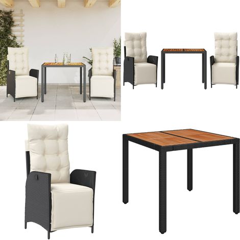 Ensemble à manger de jardin avec coussins 3 pcs Noir - Chaise de jardin - Table de jardin (1/5)