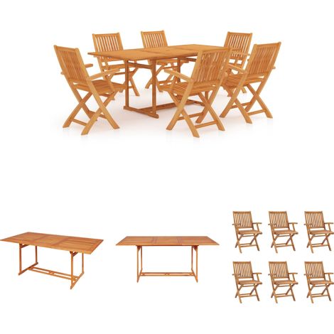 Holzstühle - vidaXL 7-tlg. Garten-Essgruppe Massivholz Teak - Gartenstühle (1/5)
