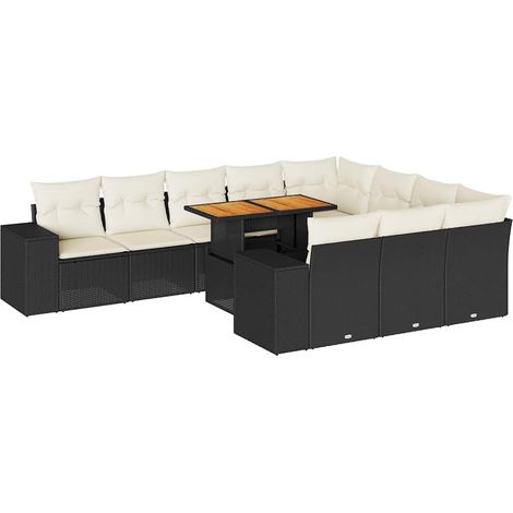 Maison Exclusive - Set Divani Giardino 10pz con Cuscini Nero in Polyrattan Acacia (1/5)