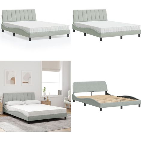 Lit avec matelas gris clair 140x200 cm velours - Lit Double - Lit Capitonné - Lit Design - Lit Velours - Literie - Home & Living (1/5)