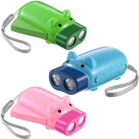 Lot de 3 lampes torches portables à pression manuelle, motif cochon (couleur aléatoire) (1/3)