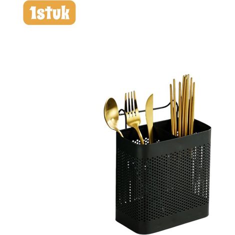 pièce - Égouttoir à couverts - Égouttoir à vaisselle - Double compartiment - Porte-baguettes - Groot - Boîte de rangement pour couverts - Organisateur de plan de travail - Groot - Zwart (1/5)
