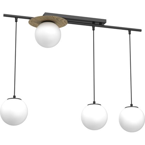 Suspension noire 4 globes verre blanc E27 Luminex Orbital