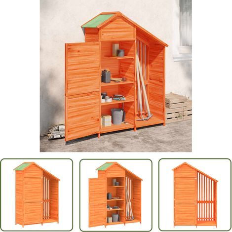 The Living Store Abri à outils de jardin marron 120x53,5x170 cm bois massif pin - Abri De Jardin - Abri Outil - Rangement Jardin - Cabane Jardin - Stockage Outils (1/5)