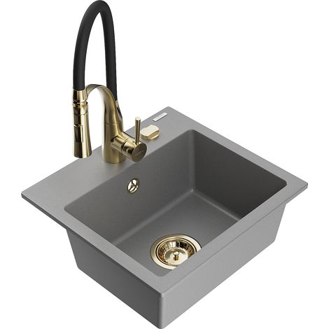 Mexen Milo lavello in granito a 1 vasca con miscelatore da cucina Aster, grigio - 6505-71-73450-57-G (1/5)