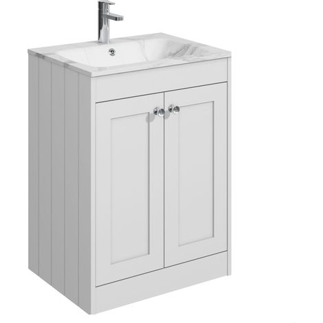 Balterley Butterton 600mm Floor Standing 2 Door Unit & Stone Basin 1 Tap Hole - Satin White