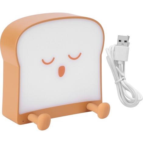 Mini-USB-Tischlampe mit Handyhalterung – Cartoon-Brot-Design – Braun – ABS + Silikon – 11 x 11 x 4 cm