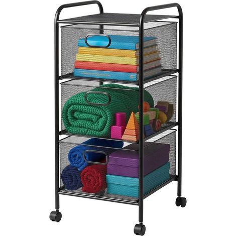 3-Drawer Rolling Storage Cart - Metal Frame, Mesh Sides (1/5)