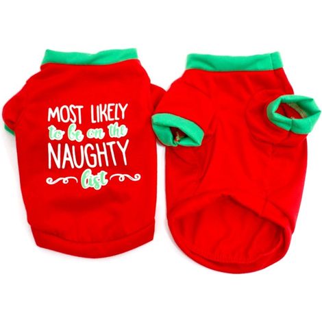 T-shirt de Noël pour chien, vêtements pour animaux de compagnie (Bichon, Poméranien, etc.), tailles XS à M, 100 % polyester, bordure rouge et verte. (1/4)
