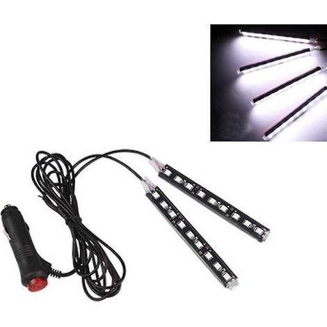 Lampe d'ambiance allume-cigare pour voiture, 9 LED multicolores adhésives, décoration pour tableau de bord et prise au pied, blanche (1/4)