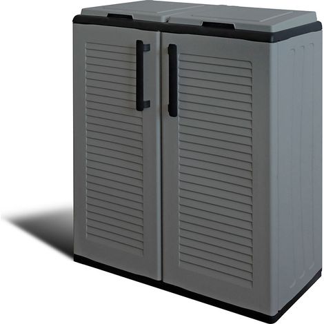 Niedrige Polypropylen-Schrank, Eco Easy Linie, Sortiersystem mit 2 Deckeln, Dunkelgrau, 68 x 37 x 84 cm