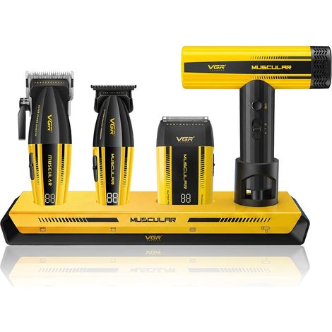 Kit Tondeuse Cheveux Hommes 4 En 1 Avec Station  Tondeuse Cheveux, Tondeuse de Finition, Shaver Homme et Seche Cheveux Ionique, Moteur 9000-110000 tr/min, Mallette
