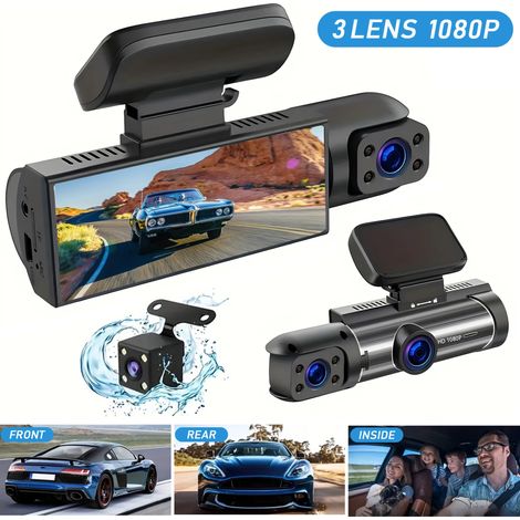 (Carte SD 32G) Caméra embarquée 1080P, double enregistrement avant et arrière, avec vision nocturne infrarouge et objectif grand angle. (1/5)