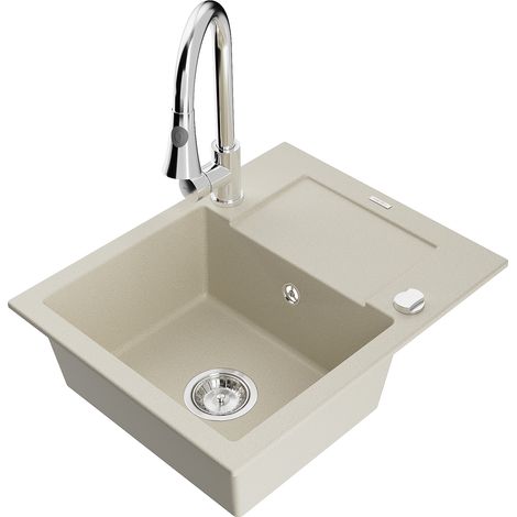 Mexen Enzo fregadero de granito de 1 seno con escurridor y grifo de cocina Elia, beige - 6506-69-670101-00 (1/5)