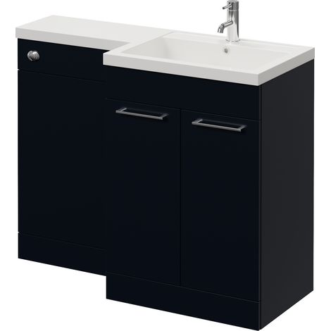 Napoli 460 Deep Blue 1100mm 2 Door Vanity Unit Toilet Suite with Right Hand Square Lucia Basin - 1100mm - Chrome 160mm HandleWithout Kingston Toilet Pan