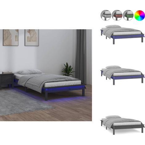 Massivholzbett mit LEDs Grau 100x200 cm - Holzbett - Massivholzbette - Kiefernbett - Bettrahmen - Doppelbett (1/5)