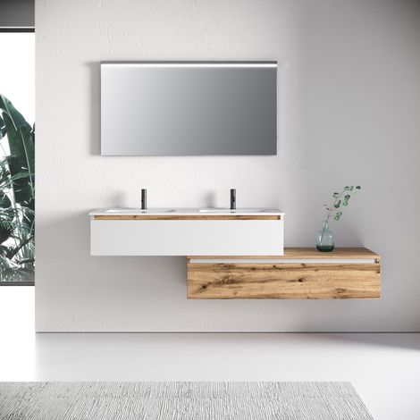 Composizione doppio lavabo 4 pezzi YOKA bianco / quercia (1/4)