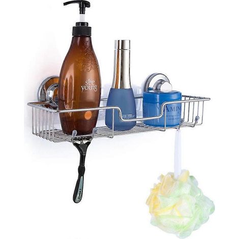 Étagère de rangement pour salle de bain, porte-shampoing mural, boîte de rangement en acier inoxydable pour la maison et la salle de bain (1/2)