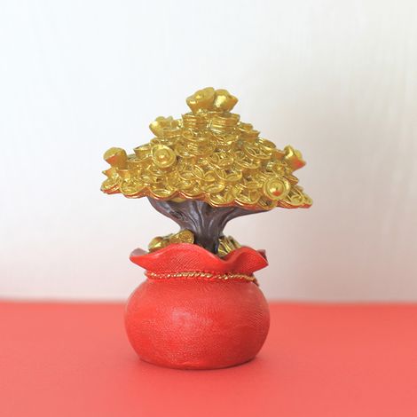 Arbre bonsaï orné de pièces de monnaie, petit arbre porte-bonheur, décoration de bureau, décoration intérieure, résine synthétique pour salon, or (1/5)