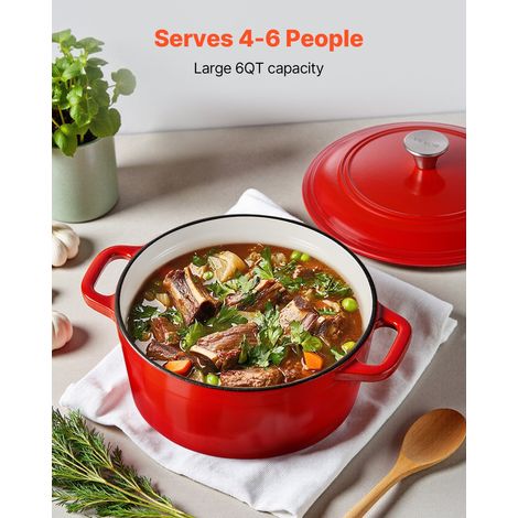 Cocotte en fonte 5,68 L, marmite émaillée avec couvercle et deux poignées, robuste et durable, pour les fours à induction jusqu'à 2… (1/5)
