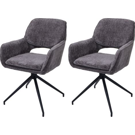 [NEUWERTIG] 2er-Set Esszimmerstuhl HHG-643, Küchenstuhl, drehbar Auto-Return, Stoff Chenille (490g/m²) Öko-Tex dunkelgrau