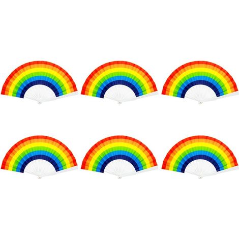 Éventail arc-en-ciel, 6 pièces Décoration de danse Éventail à main Décorations d'éventail arc-en-ciel d'été Éventail pliant, (1/5)
