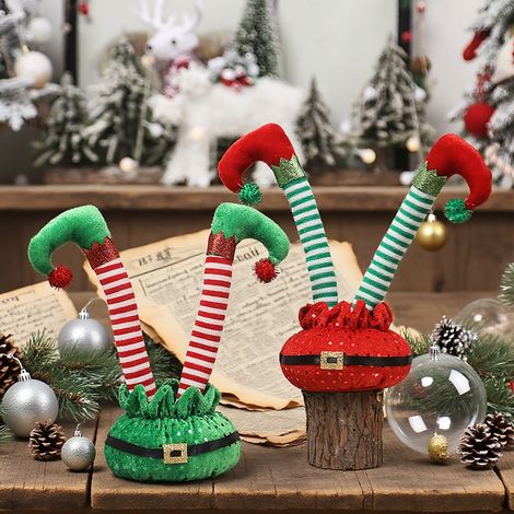 Lot de 2 pieds rembourrés de Noël en coton, pour faire le poirier. Décorations de bureau et centres de table pour Noël. (1/3)