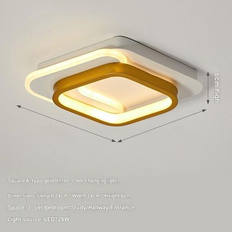 Lámpara de techo LED tricolor，ideal para dormitorio，pasillo y decoración del hogar. Diseño cuadrado estilo A en color dorado (1/5)