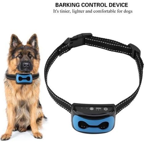 Collier anti-aboiement rechargeable USB avec écran LCD - réglable 6–35 cm, léger 95 g (bleu) (1/4)