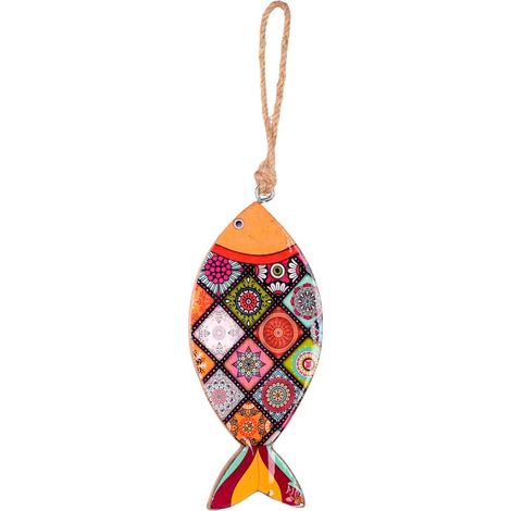 Colgante de pared de pez de madera multicolor con mandalas (1/5)