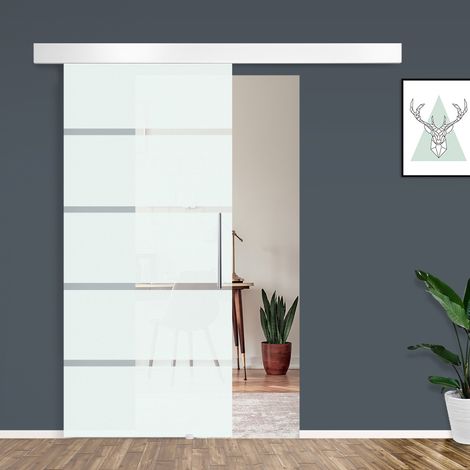 Porta Scorrevole Interna in Vetro Smerigliato e Satinato con Binario B2 e Maniglia per Bagno Cucina Studio Vetro 205x 90x 0,8cm (1/5)