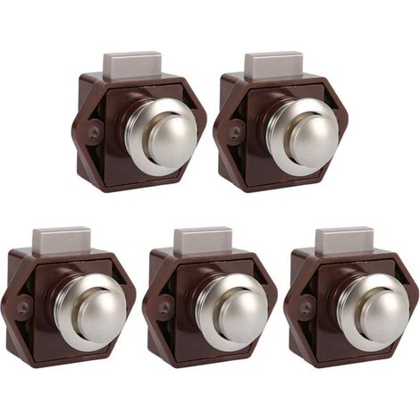 Lot de 5 loquets à bouton-poussoir sans clé, verrous de porte pour meubles, verrous à bouton pour placards de camping-cars et caravanes