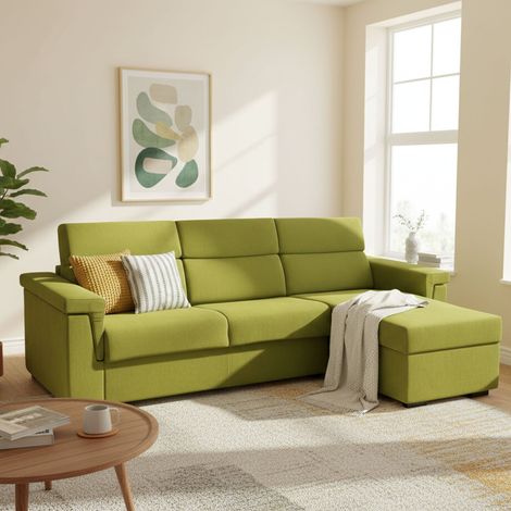 Schlafsofa mit Halbinsel Esca, abziehbar, mit Stauraum, hergestellt in Italien, wasserabweisend, 285x160 cm grün (1/5)
