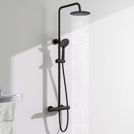 AICA Thermostat Duschsystem Dusche Duscharmatur Schwarz Regendusche Rainshower Duschset inkl. Verstellbar Handbrause Regenbrause Duschstange