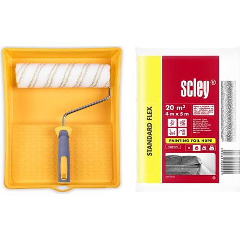 HARDY WORKING TOOLS Rullo Di Vernice Set, Rullo Di Vernice, Vaschette di verniciatura, Teli pittura e protezione e rullo di verniciatura, Altezza del pelo 12mm, Lunghezza 25cm, Diametro 48mm (1/5)